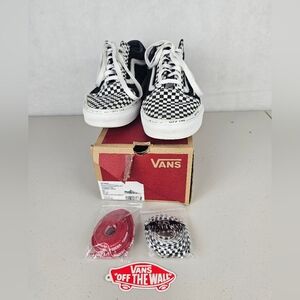 Vans Old Skool Checkerboard Sneakers - Black, White & Red Accents